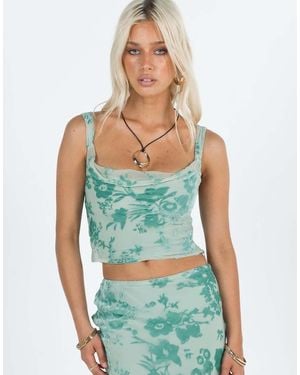 Princess Polly Devore Velvet Cowl Neck Top Co-ord - Green