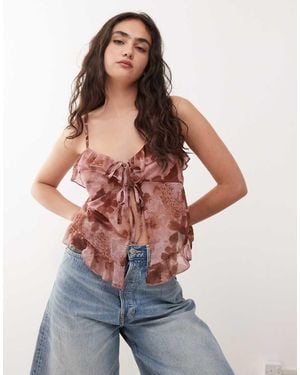 Reclaimed Vintage Ruffle Tie Front Boho Top - Pink