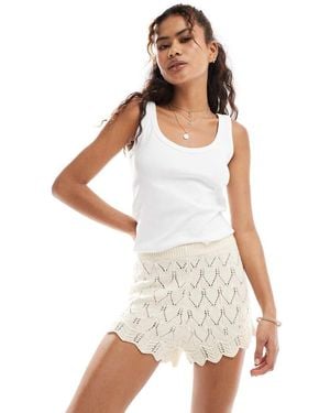 Miss Selfridge Knitted Pointelle Booty Short Co Ord - White