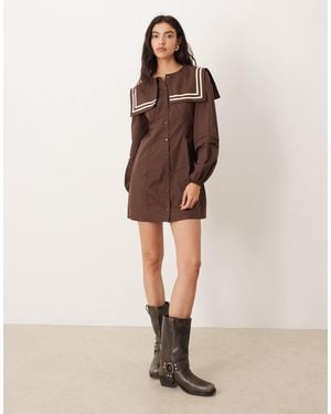 Glamorous Square Neck Collar Smock Mini Dress - Natural