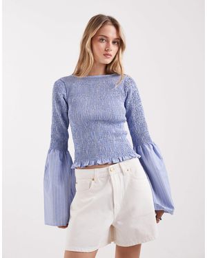 ASOS Shirred Long Sleeve Blouse - Blue