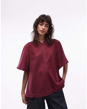 ASOS Faux Suede Seam Detail Short Sleeve Tee Swing - Red