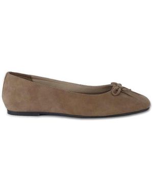 OFF THE HOOK Misty Suede Leather Ballet Flats With Bow Detail - White