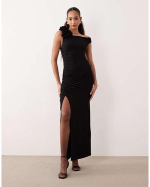 Mango Asymmetric Sleeveless Maxi Dress With Statement Shoulder - Natural