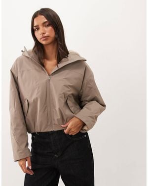 ASOS Short Hooded Rain Coat With Borg Liner - Brown