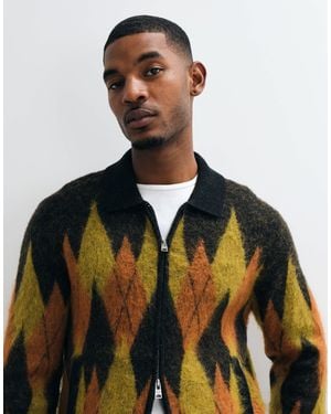 AllSaints Jiro strickjacke mit reißverschluss und argyle-muster - Mehrfarbig