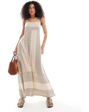 Native Youth – besticktes träger-midaxikleid - Natur