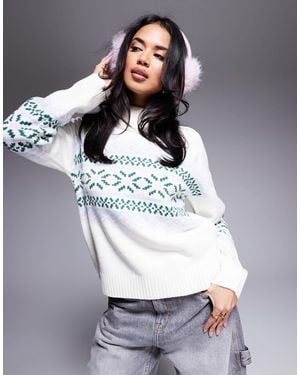 In The Style Pull à col montant et motif jacquard - crème - Gris