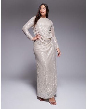 Jaded Rose Plus Sequin Modest Maxi Dress With Ruched Detail - Grey