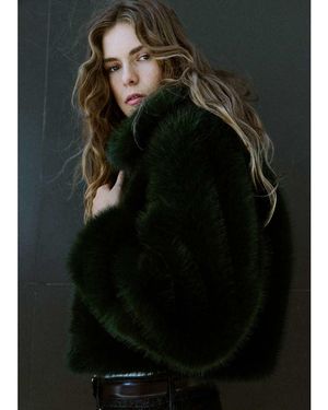 Mango Faux Fur Short Jacket With Collar - Black