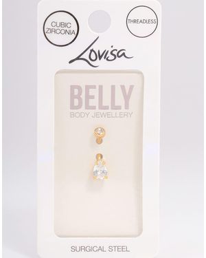 Lovisa Plated Surgical Steel Cubic Zirconia Bezel Belly Ring - Metallic