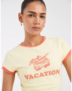 ASOS Disney Ringer Baby Tee With Mickey Mouse Puff Print - Natural
