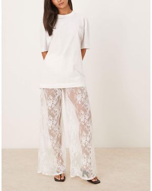 KAT THE LABEL Lottie Sheer Lace Loose Fit Trousers - Natural