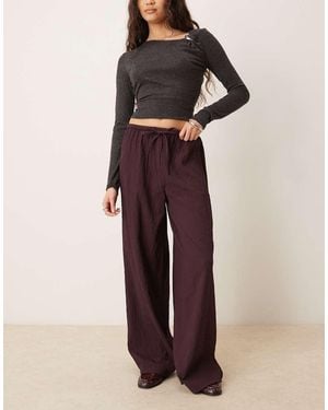 Wednesday's Girl Textured Wide Leg Tie Up Trouser - Purple