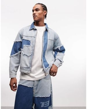 Liquor N Poker Boxy Distressed Cut N Sew Denim Jacket Co-Ord - Blue