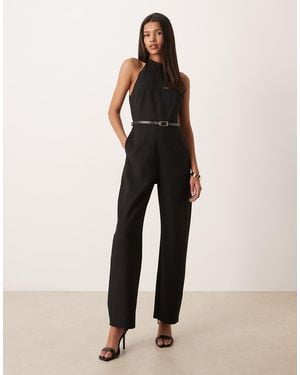 Mango Halterneck Belted Barrel Jumpsuit - Natural