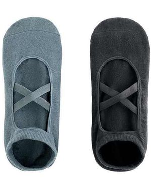 Oysho 2 Pairs Of Cotton Blend Yoga And Pilates Socks With Crossover Straps - Blue