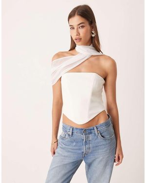 For Love & Lemons Capri Corset Top With Chiffon Scarf - Blue