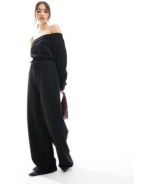 Miss Selfridge Off The Shoulder Jersey Wide Leg Jumpsuit - Black