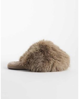SEQWL Pantuflas Con Pompón Esponjoso Smarties En Mink-Neutro - Marrón
