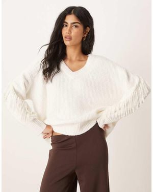 Abercrombie & Fitch Knitted V-neck Oversized Jumper - White