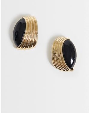 ASOS Boucles d'oreilles clous avec pierres noires et finition e - Métallisé