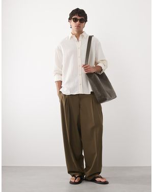 ASOS Oversized Overhemd Met Reverskraag En Gekreukte Textuur - Naturel