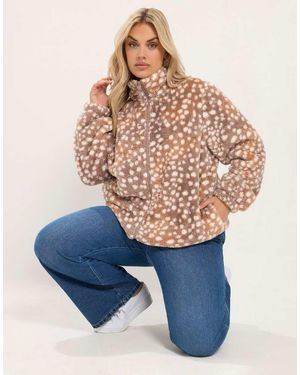 Yours Clothing Deer Print Zip Through Fleece - Blue