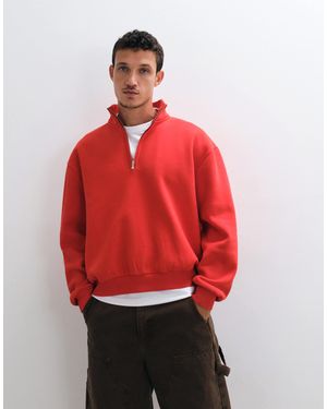 ASOS Asos Ddesign Relaxed Half Zip Sweatshirt With Acid Wash - Red