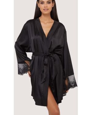 Playful Promises Eleanor Satin And Embroidery Robe - Black
