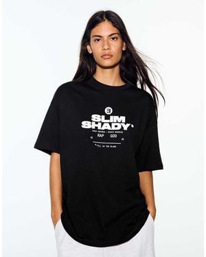 Bershka Eminem Print Oversize Short Sleeve T-shirt - Black