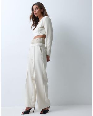 ASOS Asos X The Sourced Collection Wide Leg Trouser With Corset Detail Waist - White
