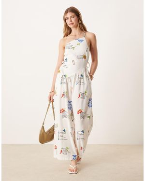 ASOS One Shoulder Open Back Linen Jumpsuit - Natural