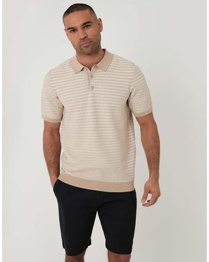 Threadbare Textured Stripe Short Sleeve Knitted Polo - Natural