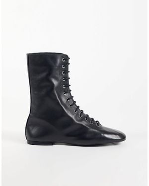 ASOS Anais Premium Leather Lace Up Sock Boots - Black