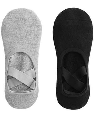 Oysho 2 Pairs Of Cotton Blend Yoga And Pilates Socks With Crossover Straps - Black