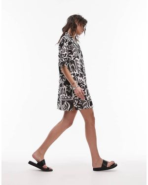 TOPSHOP Mini Overhemdjurk Met Souvenirprint - Wit