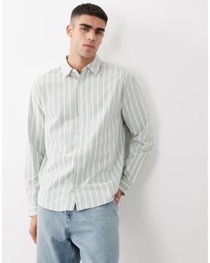 ASOS Relaxed Linen Look Stripe Shirt - Gray