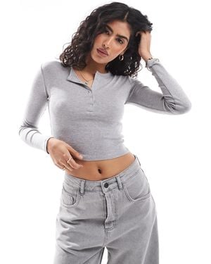 Bershka Henley Top - Gray
