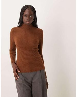Mango Jersey Marrón Con Cuello Alto De Punto Ligero De -Neutro