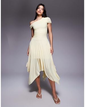 Kaiia Exclusive Double Layered Slinky Asymmetric Drape Detail Drop Waist Fairy Hem Maxi Dress - Blue