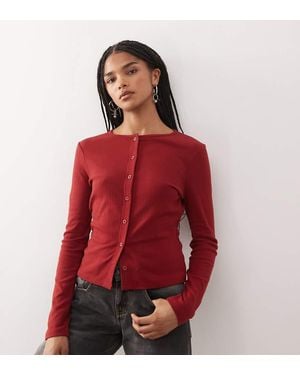 Collusion Long Sleeve Pointelle Cardigan - Red
