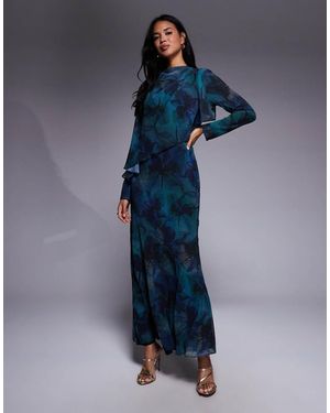 DASKA Ruffle Cape Maxi Dress - Blue