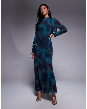 DASKA Ruffle Cape Maxi Dress - Blue