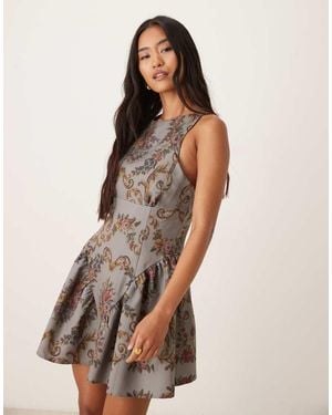 ASOS Mini Jurk Met Korsetdetail En Gebloemde Tapisserieprint - Bruin