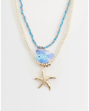 Accessorize Cord Pendant Fish Necklace - Blue