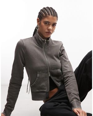 Weekday Sweat à capuche ajusté à fermeture éclair - foncé - Gris