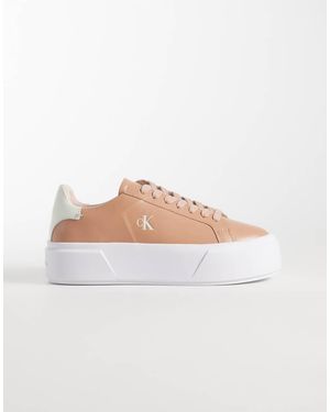 Calvin Klein Leather Lace Up Flatform Trainers - White