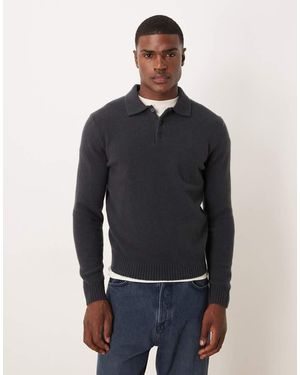 Mango Split Neck Knitted Polo Jumper - Blue