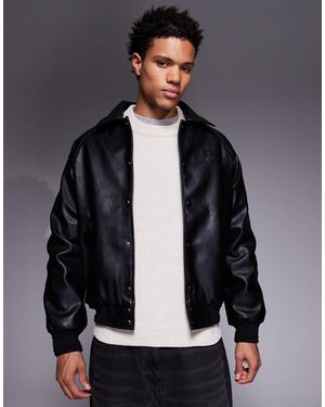 River Island Faux Leather Button Up Jacket - Gray